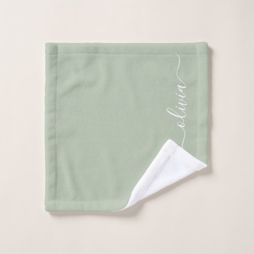 Sage Green Minimalist Modern Monogram Elegant Wash Cloth