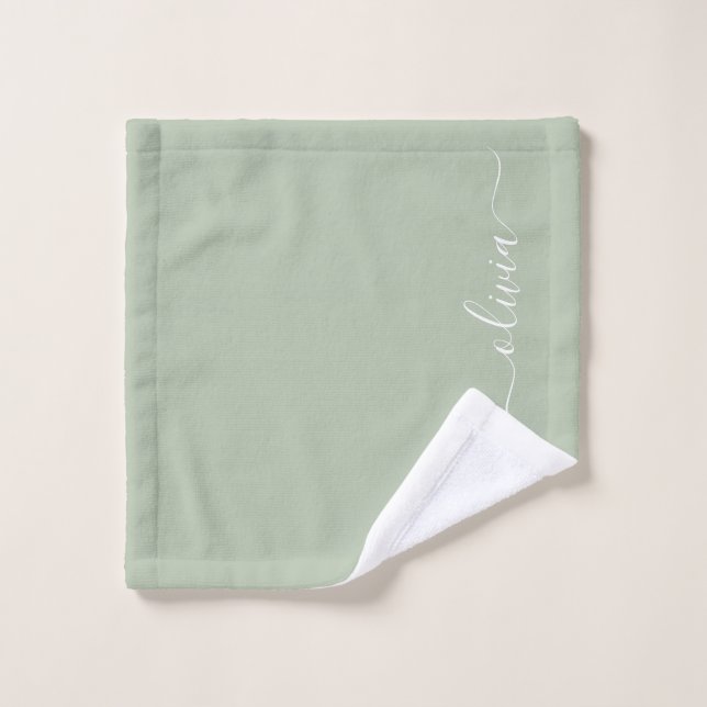Sage Green Minimalist Modern Monogram Elegant Wash Cloth (Wash Cloth)