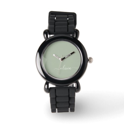 Sage Green Minimalist Modern Monogram Elegant  Watch