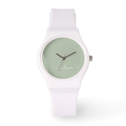 Sage Green Minimalist Modern Monogram Elegant  Watch