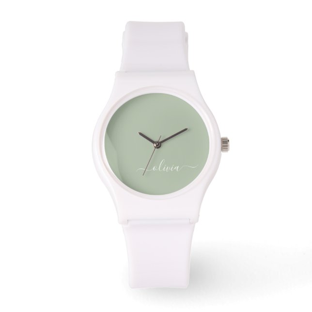 Sage Green Minimalist Modern Monogram Elegant  Watch (Front)