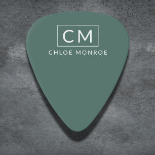Sage Green Minimalist Modern Monogram Name Guitar Pick
