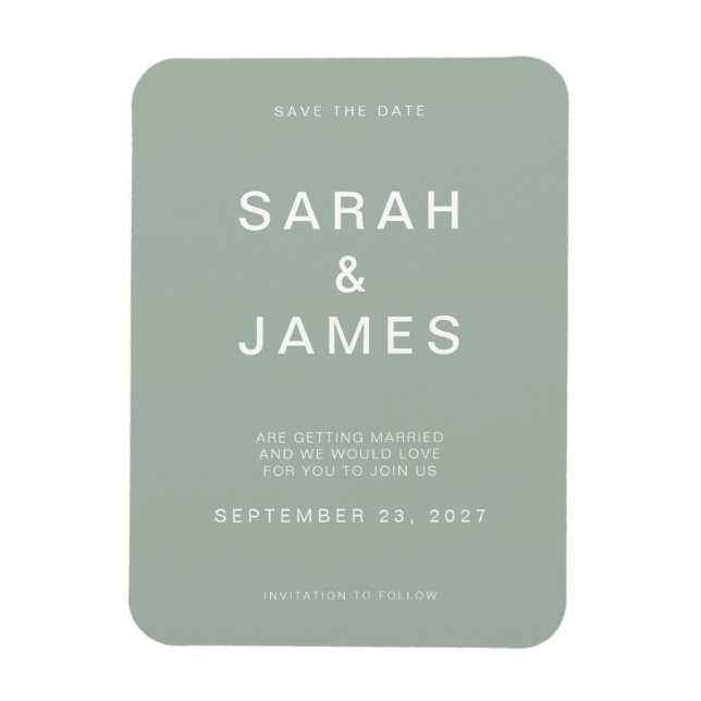Sage Green Minimalist Modern Wedding Save the Date Magnet (Vertical)