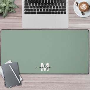 Sage Green Minimalist Monogram Desk Mat