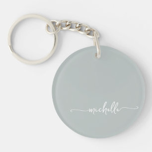 Sage Green Minimalist  Monogram Name Script Keychain