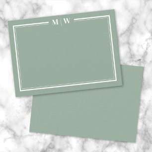 Sage Green Minimalist Monogram Note Card