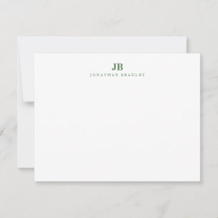 Sage Green Minimalist Monogram Professional Note Card