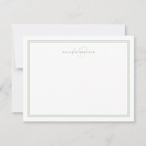 Sage Green Minimalist Monogram Two Border 425x55 Note Card