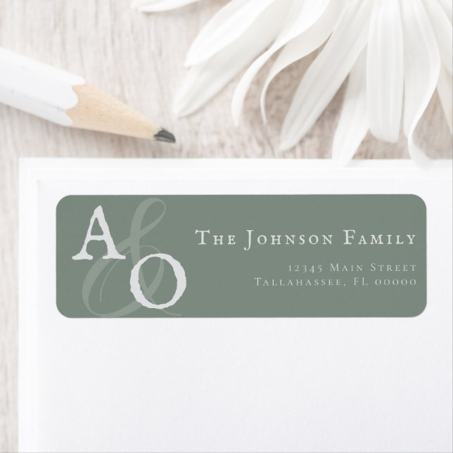 Sage Green Minimalist Monogram Wedding Address Label (Insitu)