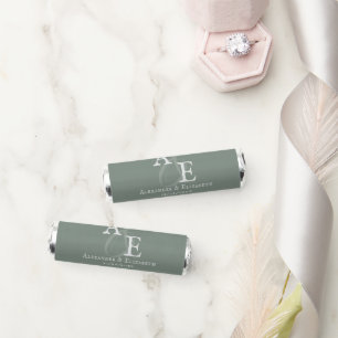 Sage Green Minimalist Monogram Wedding Breath Savers® Mints