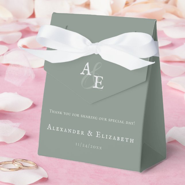 Sage Green Minimalist Monogram Wedding Favor Boxes (Wedding)