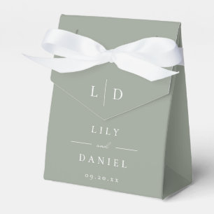 Sage Green Minimalist Monogram Wedding  Favor Boxes