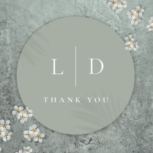 Sage Green Minimalist Monogram Wedding Favor Classic Round Sticker