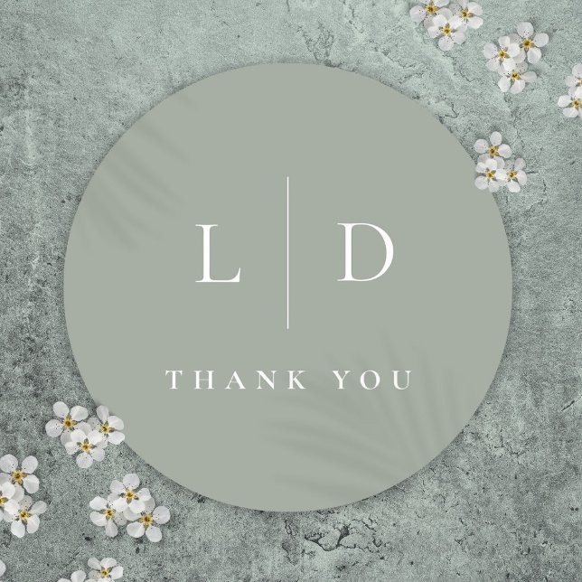 Sage Green Minimalist Monogram Wedding Favor Classic Round Sticker (Sage Green Minimalist Monogram Wedding Favor Classic Round Sticke)