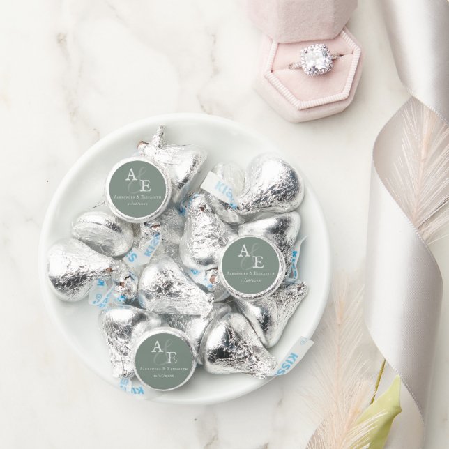 Sage Green Minimalist Monogram Wedding Hershey®'s Kisses® (Wedding)