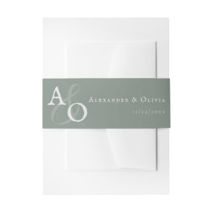 Sage Green Minimalist Monogram Wedding Invitation Belly Band