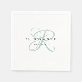 Sage Green Minimalist Monogram Wedding Napkins