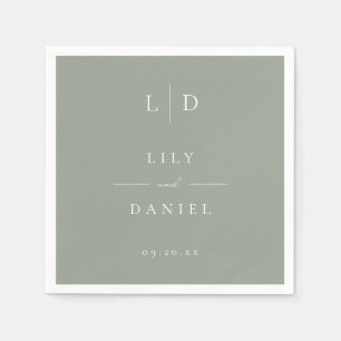 Sage Green Minimalist Monogram Wedding  Napkins