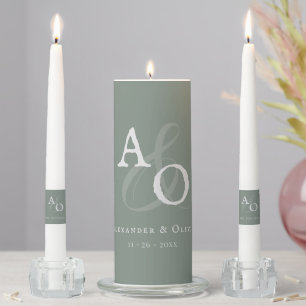 Sage Green Minimalist Monogram Wedding Unity Candle Set