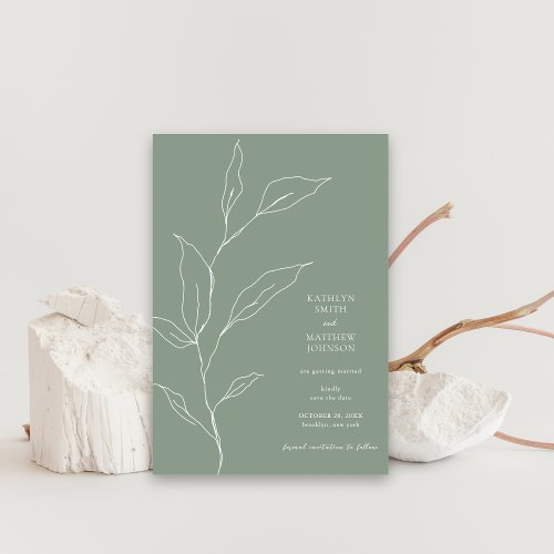 Sage Green Minimalist Olive Leaf Branch Greenery Save The Date