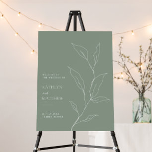 Sage Green Minimalist Olive Leaf Branch Wedding Foam Board