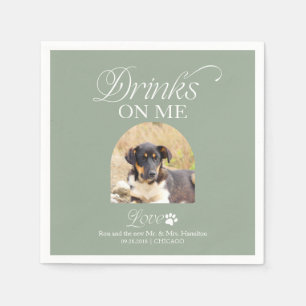 Sage Green Minimalist Pet Photo Wedding Napkins