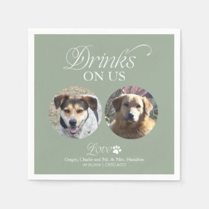 Sage Green Minimalist Pet Photo Wedding Napkins