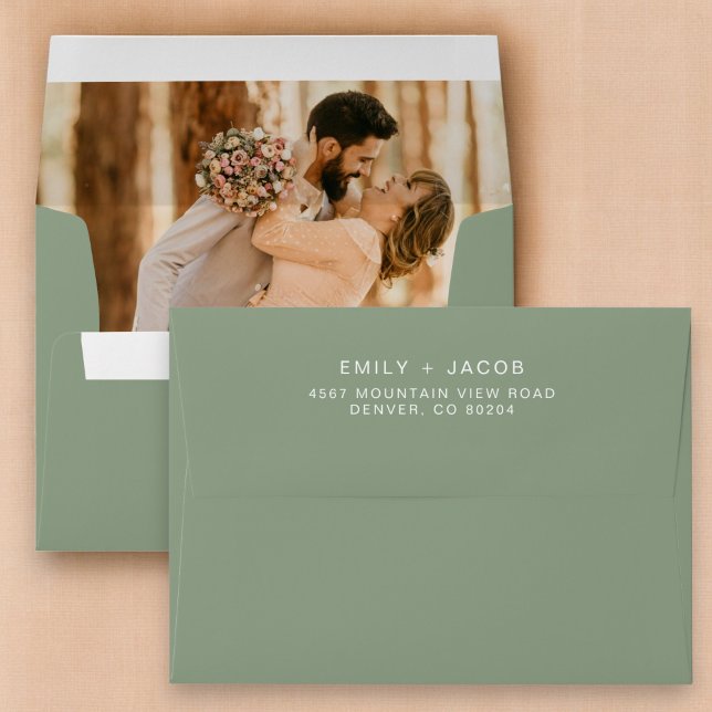 Sage Green Minimalist Photo Wedding  Envelope (Creator Uploaded)