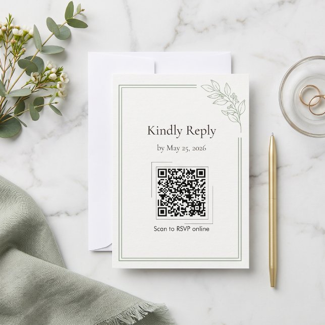 Sage Green Minimalist QR Code Wedding RSVP Card (Sage Green Minimalist QR Code Wedding RSVP Card)