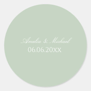 Sage green minimalist save the date classic round sticker