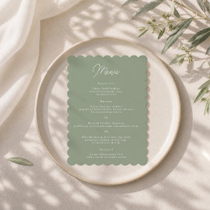 Sage Green Minimalist Scalloped Wedding Menu Card