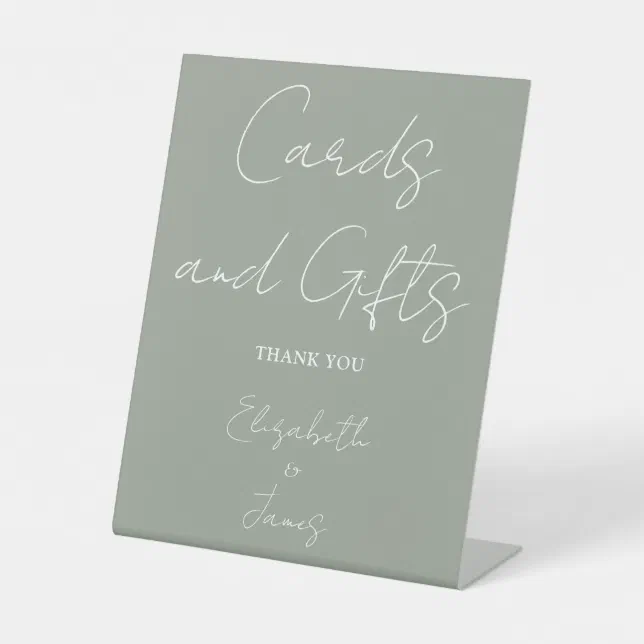 Script Cards Sage Green Minimalist Script Cards And Gifts Pedestal Sign | Zazzle