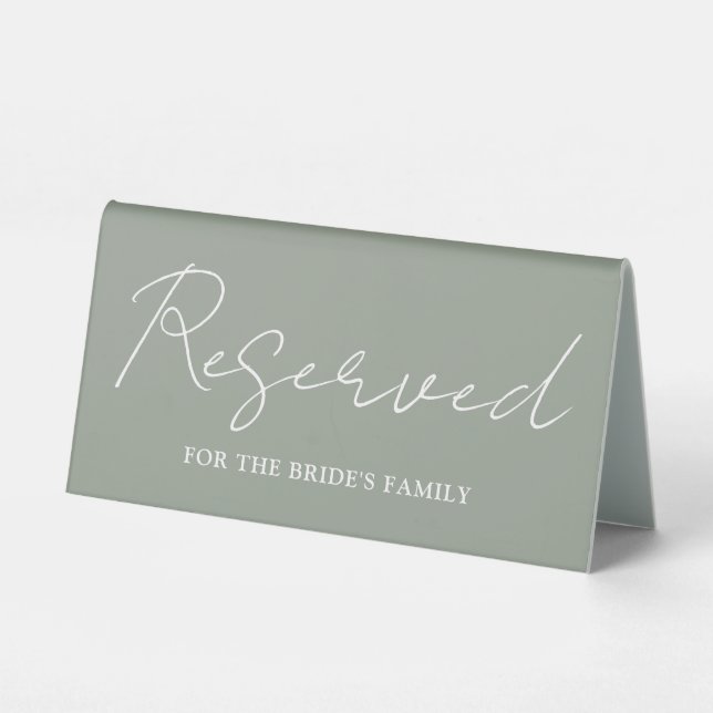 Sage Green Minimalist Script Reserved Table Tent (Back)