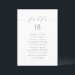 Sage Green Minimalist Script Seating Plan<br><div class="desc">Customizable table number seating plan. It features a sage green whimsical script and classic typography. Personalize by adding your own details. This minimalist table seating plan is perfect for weddings,  baby showers,  bridal showers,  birthdays,  and so much more.</div>