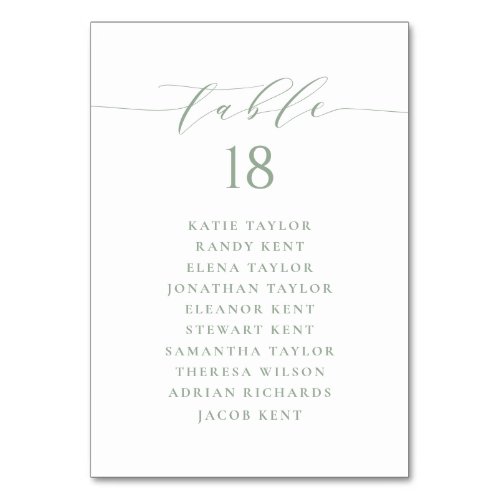 Sage Green Minimalist Script Wedding Seating Plan Table Number