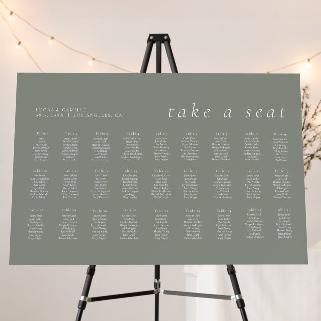 Sage Green Minimalist seating charts  Foam Board (In Situ (Stand))