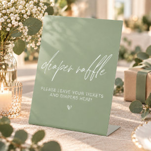 Sage Green Minimalist Shower Diaper Raffle Pedestal Sign