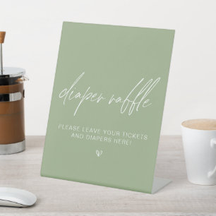 Sage Green Minimalist Shower Diaper Raffle Pedestal Sign