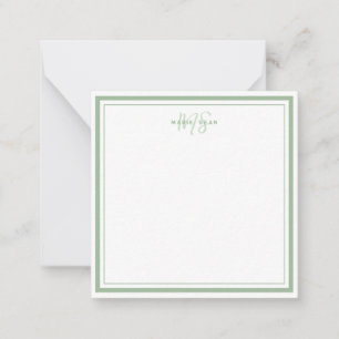 Sage Green Minimalist Simple Monogram Two Border Note Card