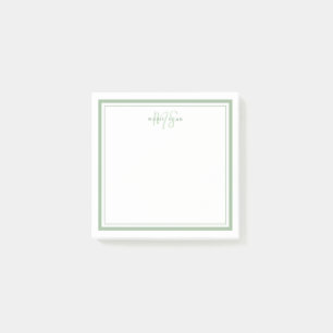 Sage Green Minimalist Simple Monogram Two Border Post-it Notes
