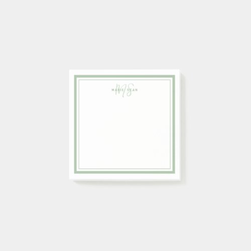 Sage Green Minimalist Simple Monogram Two Border Post_it Notes