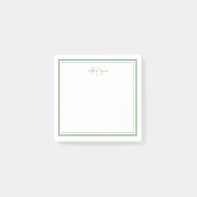 Sage Green Minimalist Simple Monogram Two Border Post-it Notes (Front)