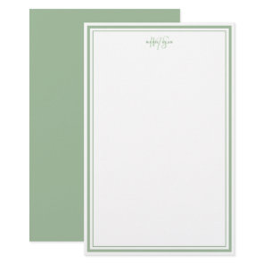Sage Green Minimalist Simple Monogram Two Border  Stationery