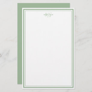 Sage Green Minimalist Simple Monogram Two Border Stationery