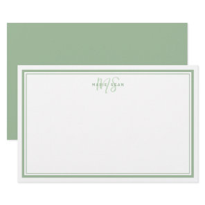 Sage Green Minimalist Simple Monogram Two Border Stationery