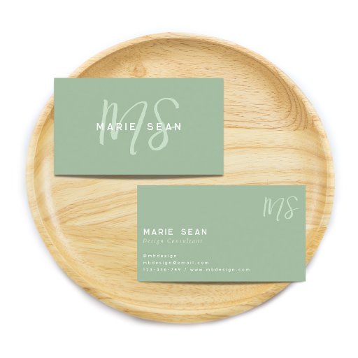 Customizable Sage Green Minimalist Simple Two Monogram Business Card