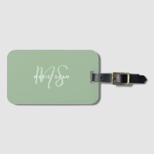 Sage Green Minimalist Simple Two Monogram Luggage Tag