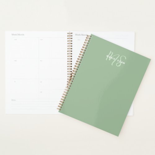 Sage Green Minimalist Simple Two Monogram Planner