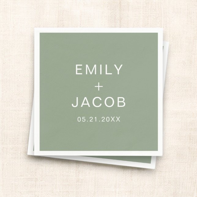 Sage Green Minimalist Simple White Wedding  Napkins (Creator Uploaded)