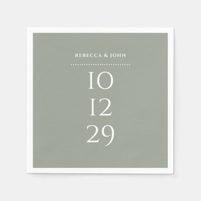 Sage Green Minimalist Special Date Wedding Napkins (Front)